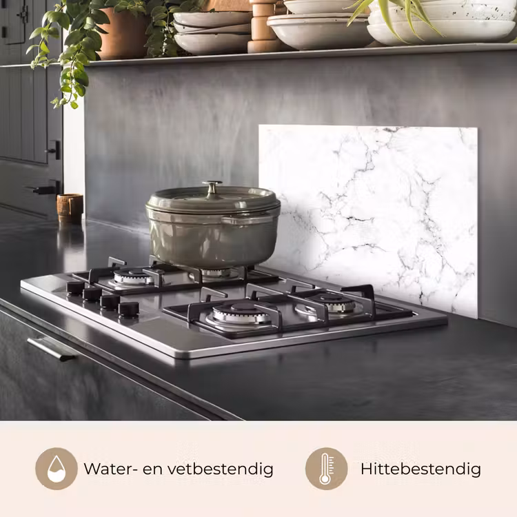 Spatscherm keuken - Marmer - Wit - Grijs - Luxe - Marmerlook - Structuur — 2