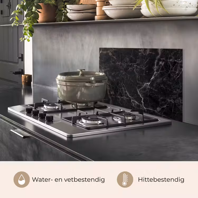 Spatscherm keuken - Marmer - Zwart - Wit - Textuur - Marmerlook — 2