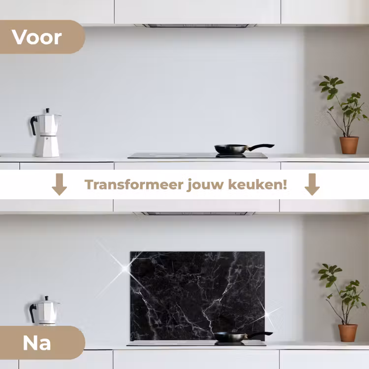 Spatscherm keuken - Marmer - Zwart - Wit - Textuur - Marmerlook — 7