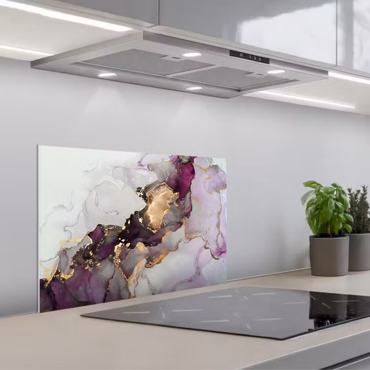 Spatscherm keuken - Marmer - Abstract - Goud - Paars — 1