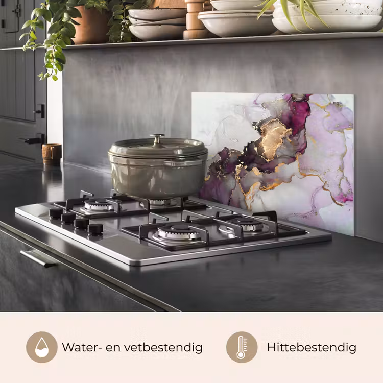 Spatscherm keuken - Marmer - Abstract - Goud - Paars — 2