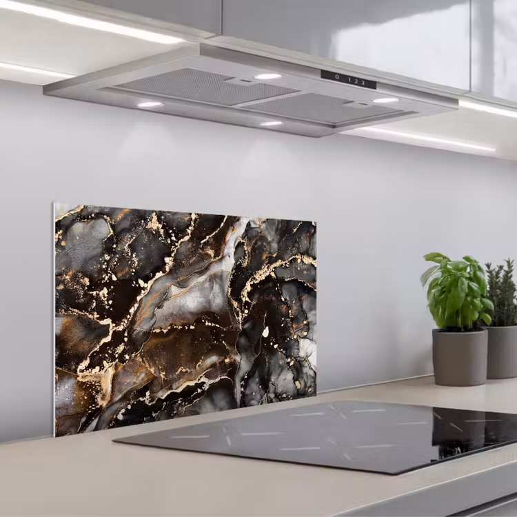 Spatscherm keuken - Marmer - Goud - Glitter - Luxe — 1