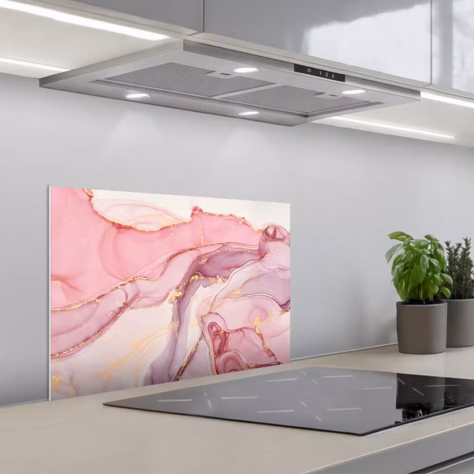 Spatscherm keuken - Goud - Marmer - Roze — 1
