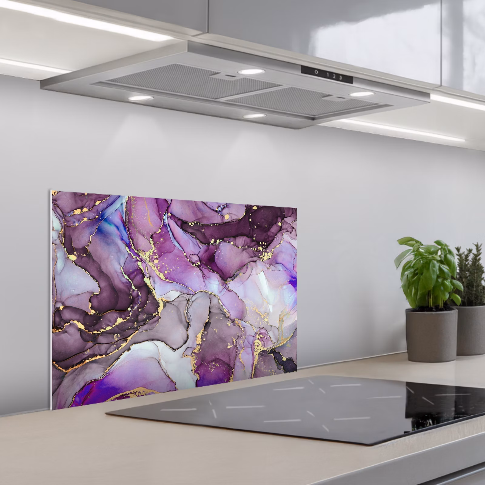 Spatscherm keuken - Marmer - Roze - Paars - Gold — 1