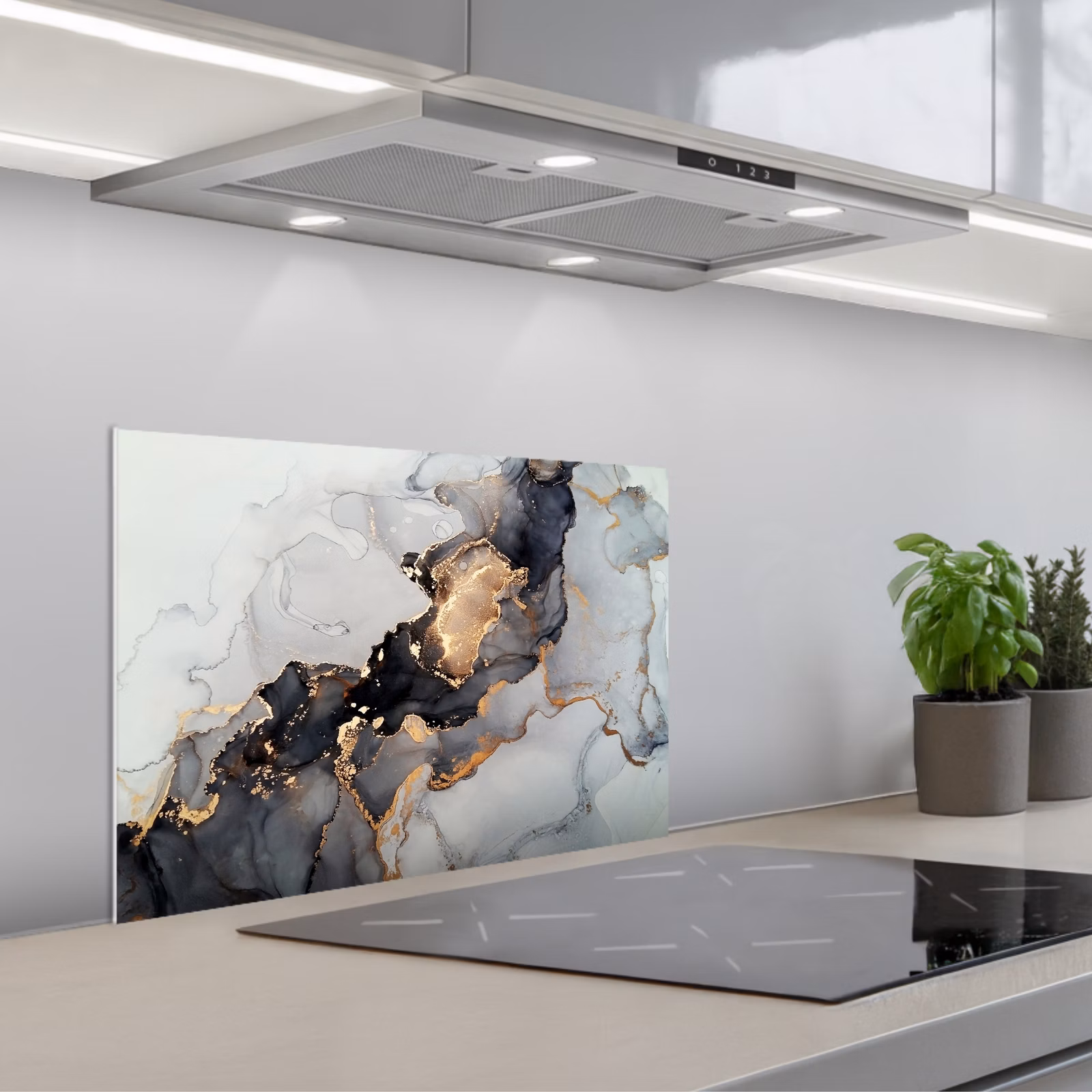 Spatscherm keuken - Zwart - Marmer - Luxe - Goud — 1