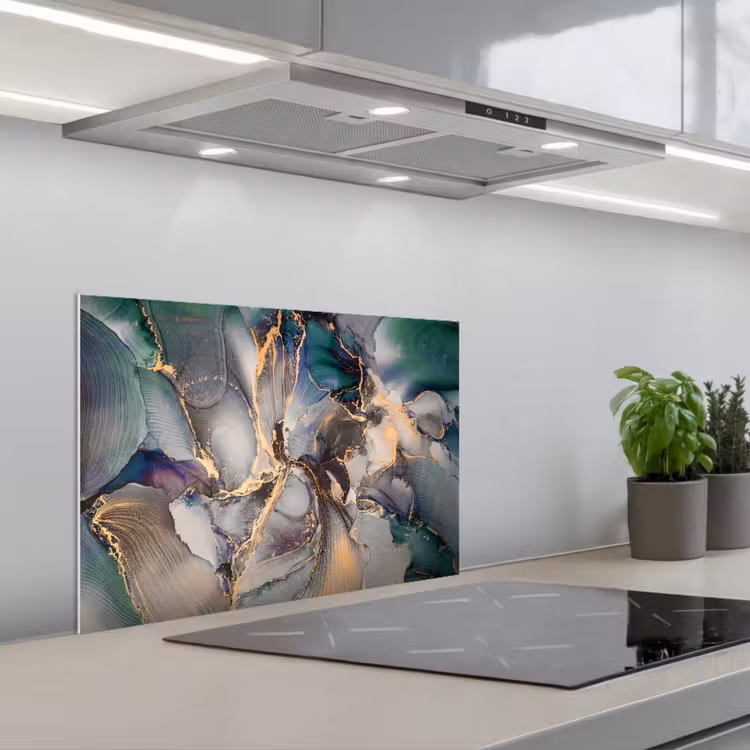 Spatscherm keuken - Goud - Blauw - Marmer — 1