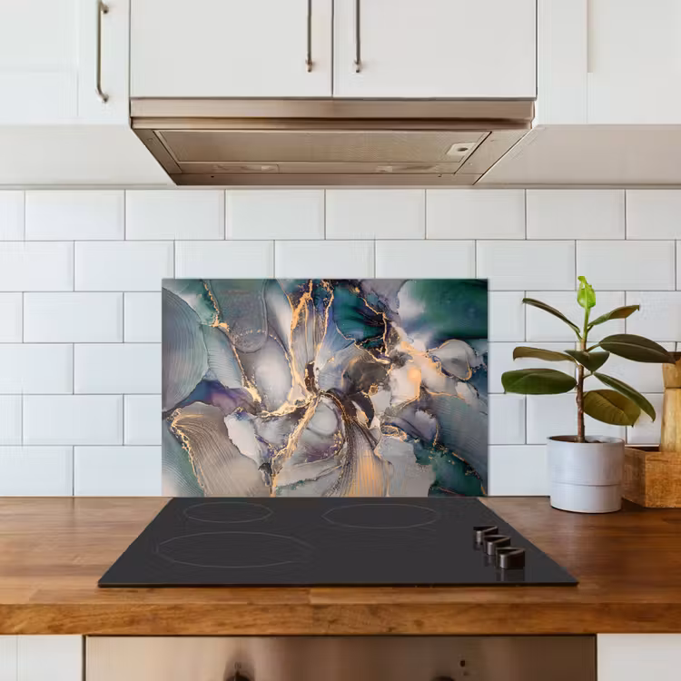 Spatscherm keuken - Goud - Blauw - Marmer — 3