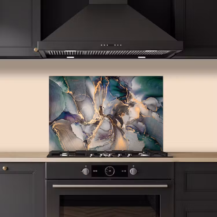 Spatscherm keuken - Goud - Blauw - Marmer — 5