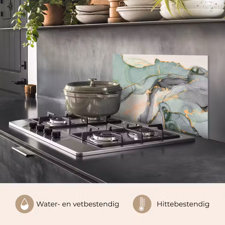 Spatscherm keuken - Goud - Marmer - Groen - luxe - Glitter - Marmerlook — 2