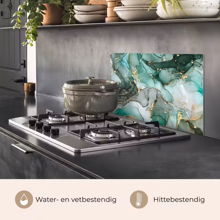Spatscherm keuken - Goud - Marmer - Groen - Luxe - Marmerlook - Grijs — 2