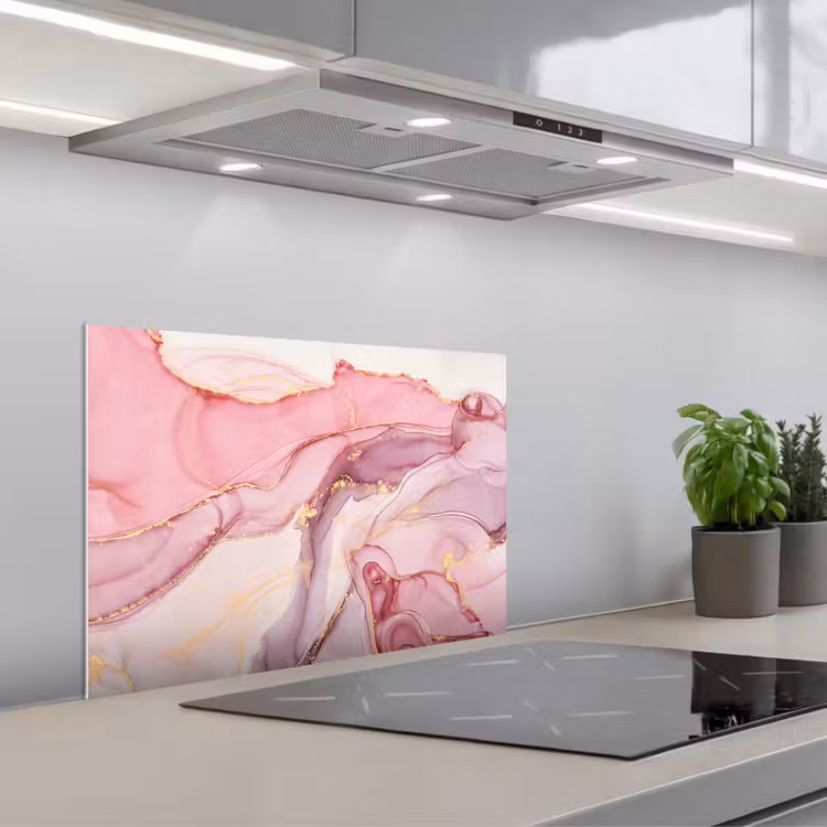 Spatscherm keuken - Goud - Marmer - Roze — 1