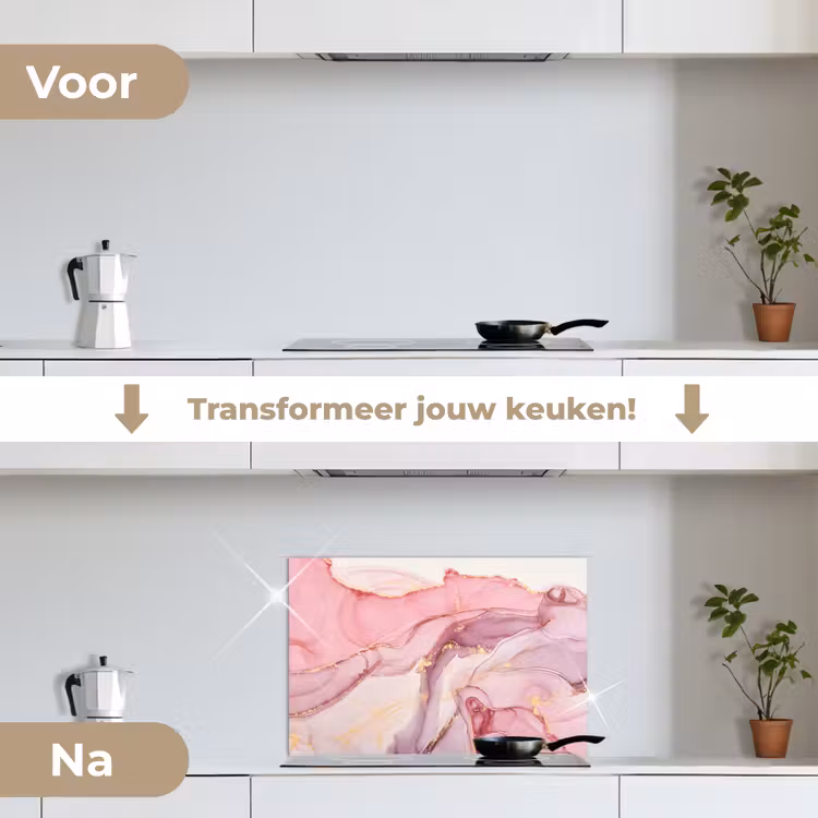 Spatscherm keuken - Goud - Marmer - Roze — 7