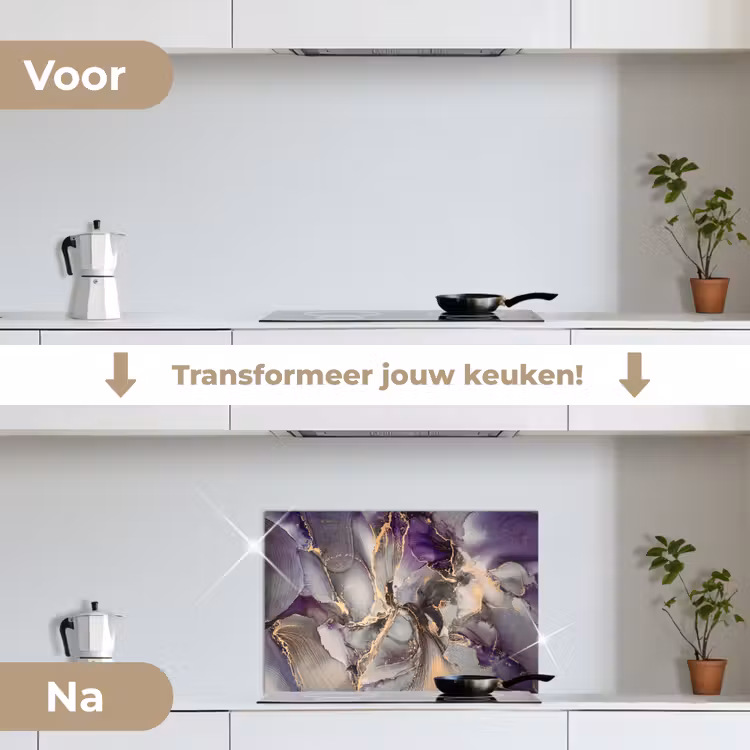 Spatscherm keuken - Goud - Paars - Marmer — 7