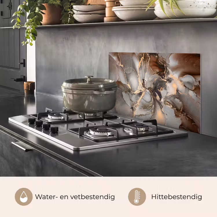 Spatscherm keuken - Grijs - Goud - Marmer - Marmerlook — 2