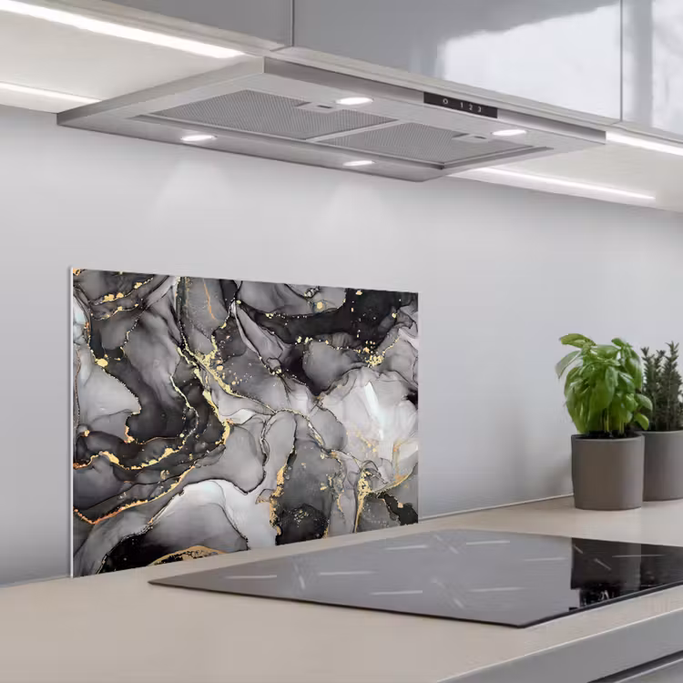 Spatscherm keuken - Grijs - Luxe  - Goud - Marmer — 1