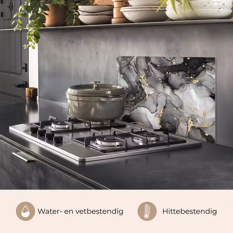Spatscherm keuken - Grijs - Luxe  - Goud - Marmer — 2