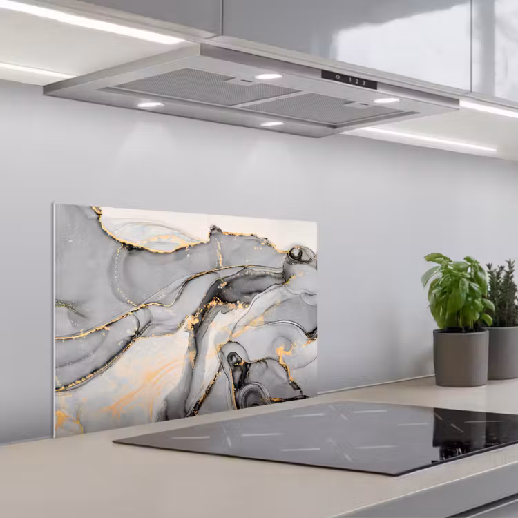 Spatscherm keuken - Marmer - Goud - Grijs — 1