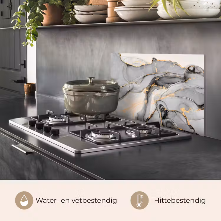 Spatscherm keuken - Marmer - Goud - Grijs — 2