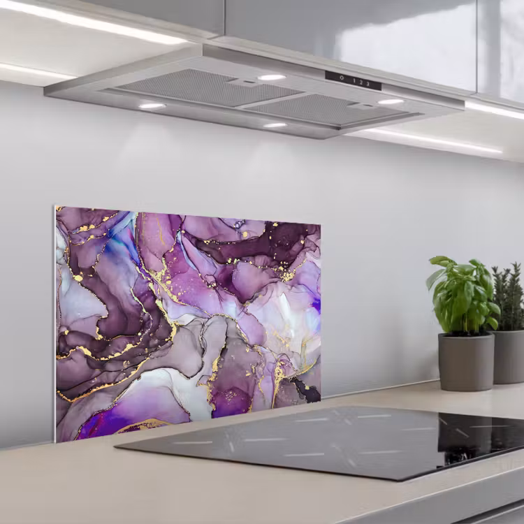 Spatscherm keuken - Marmer - Roze - Paars - Gold — 1