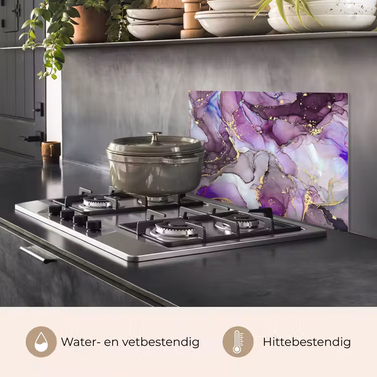 Spatscherm keuken - Marmer - Roze - Paars - Gold — 2