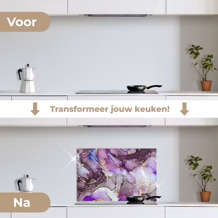 Spatscherm keuken - Marmer - Roze - Paars - Gold — 7