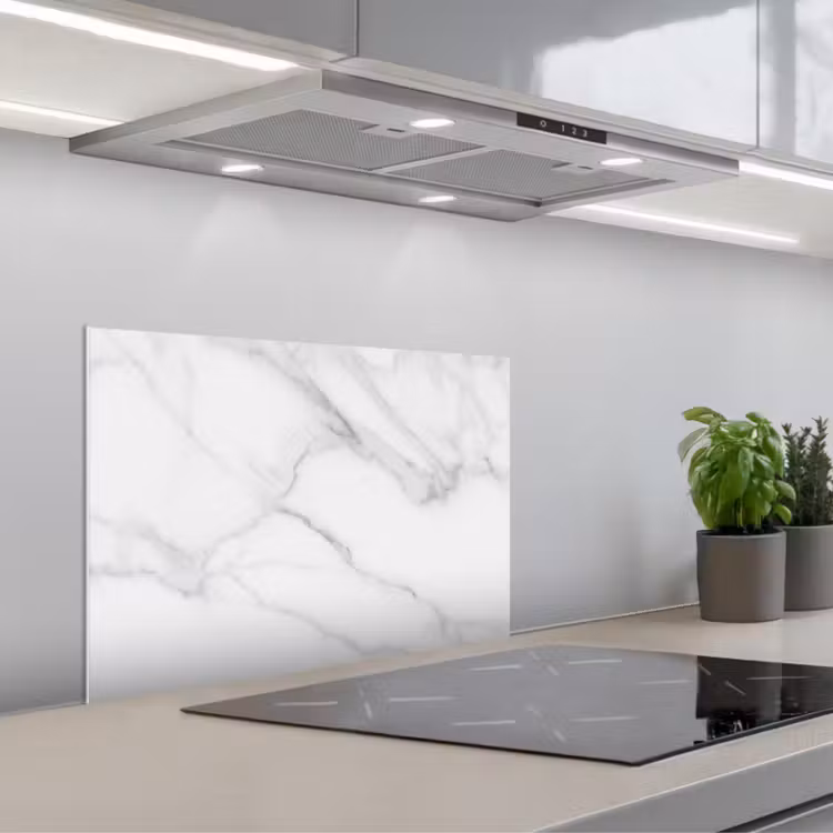 Spatscherm keuken - Marmer - Structuur - Wit - Grijs - Steen - Marmerlook — 1