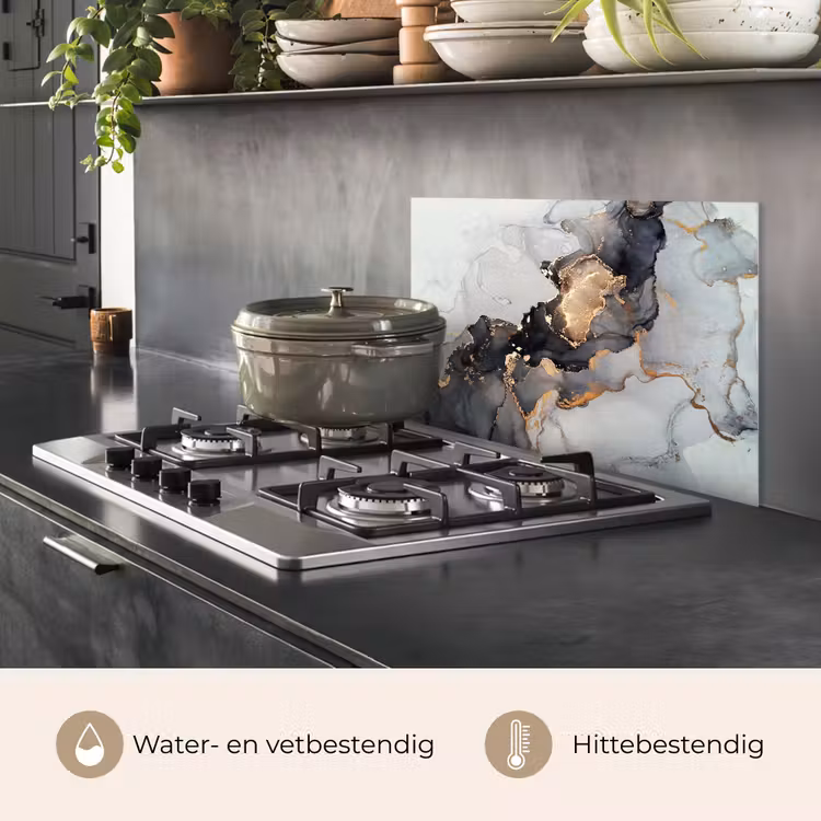 Spatscherm keuken - Zwart - Marmer - Luxe - Goud — 2