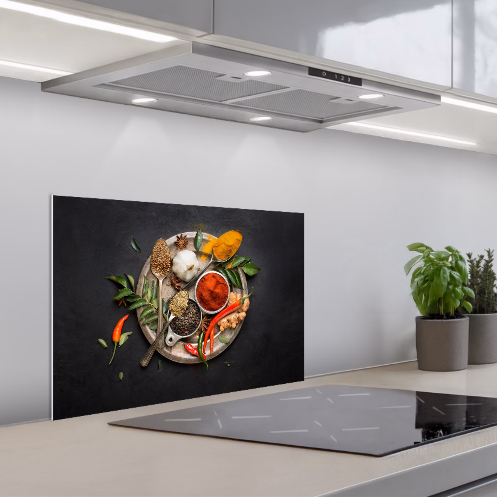 Spatscherm keuken - Kruidenmozaïek op Donker Canvas — 1