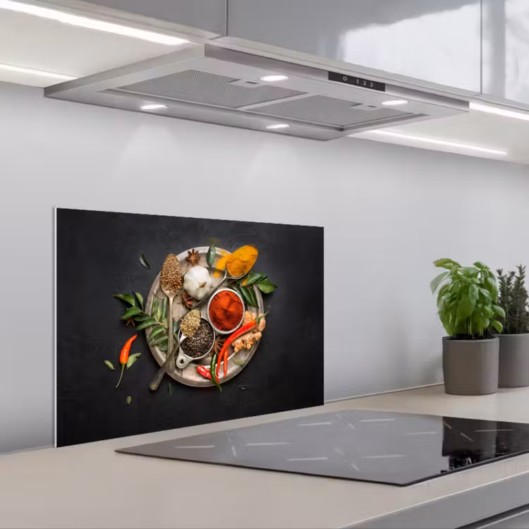 Spatscherm keuken - Kruidenmozaïek op Donker Canvas — 1
