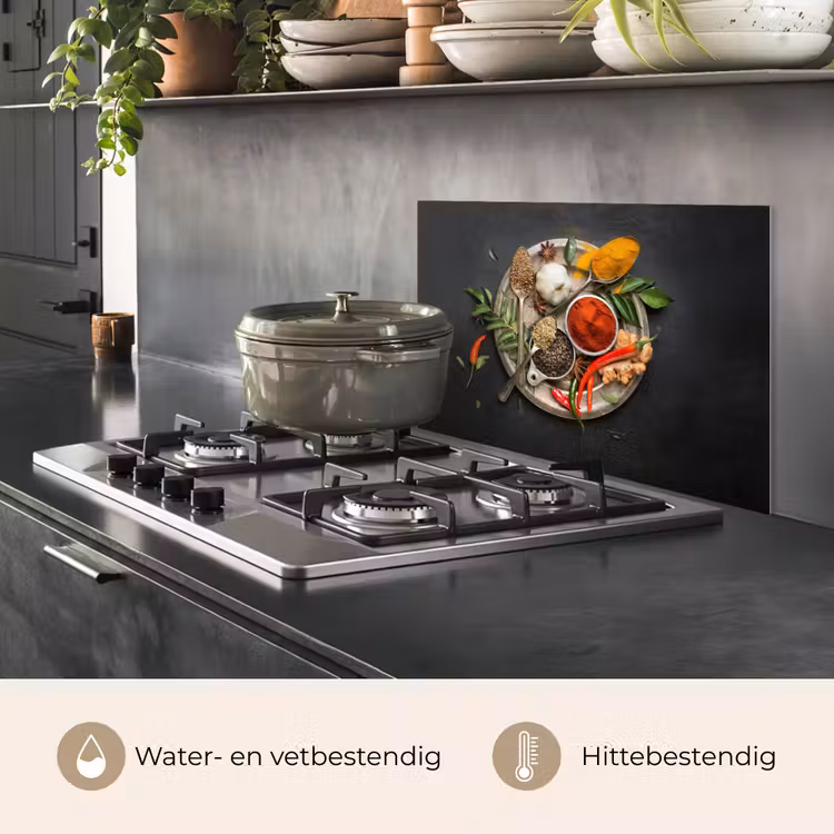 Spatscherm keuken - Kruidenmozaïek op Donker Canvas — 2