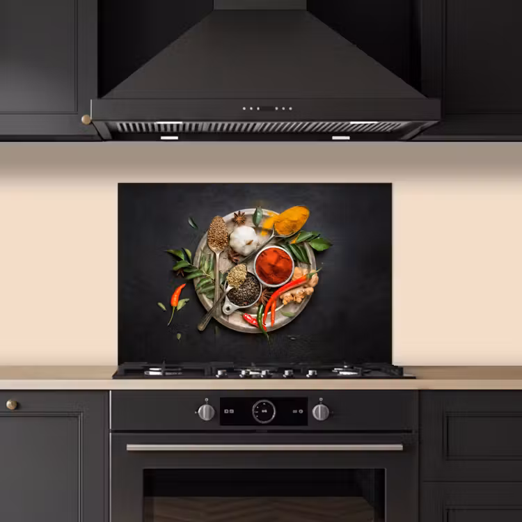 Spatscherm keuken - Kruidenmozaïek op Donker Canvas — 5