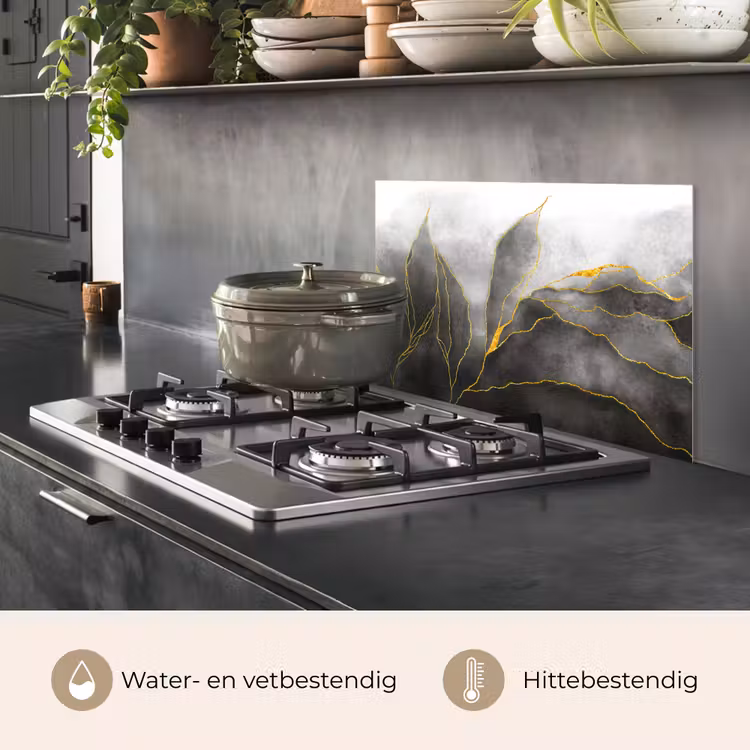 Spatscherm keuken - Mistige Gouden Lijnen — 2