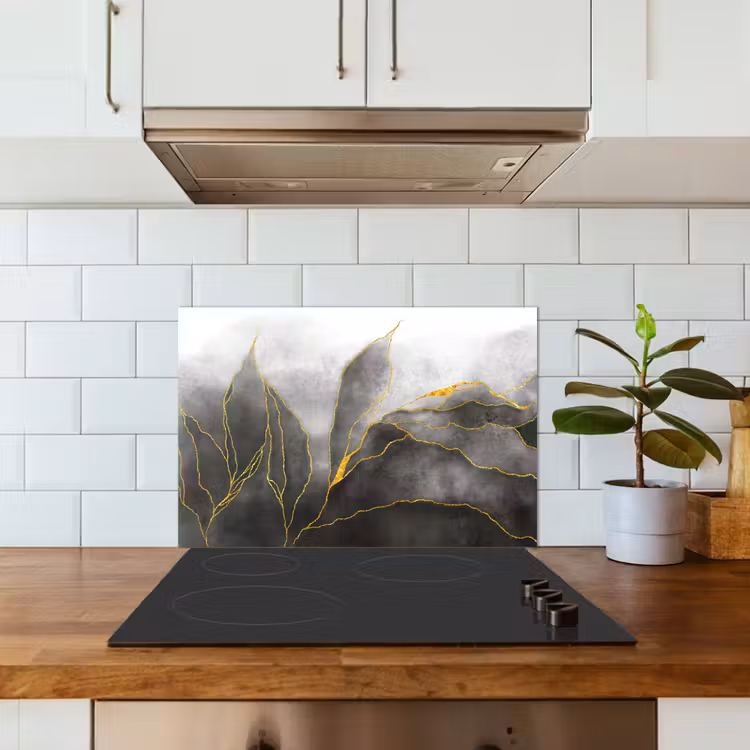 Spatscherm keuken - Mistige Gouden Lijnen — 3