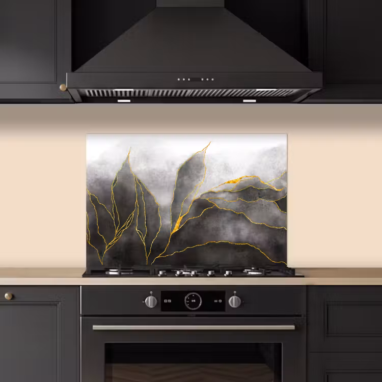 Spatscherm keuken - Mistige Gouden Lijnen — 5