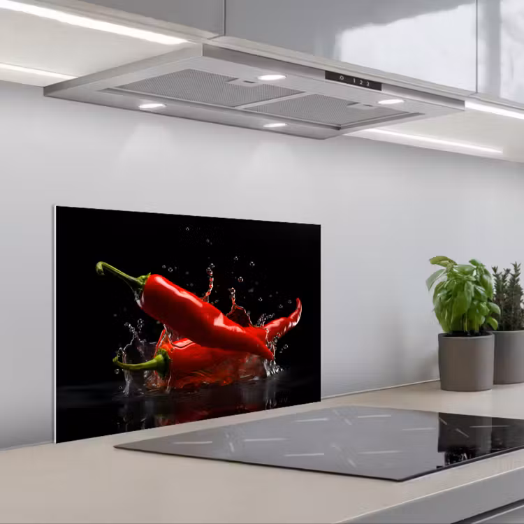Spatscherm keuken - Peper - Rood - Zwart - Water - Groente — 1
