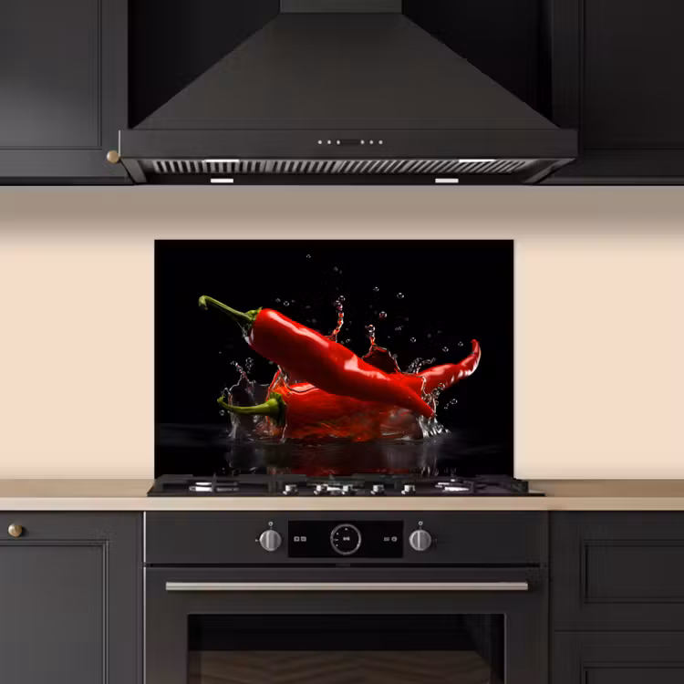 Spatscherm keuken - Peper - Rood - Zwart - Water - Groente — 5