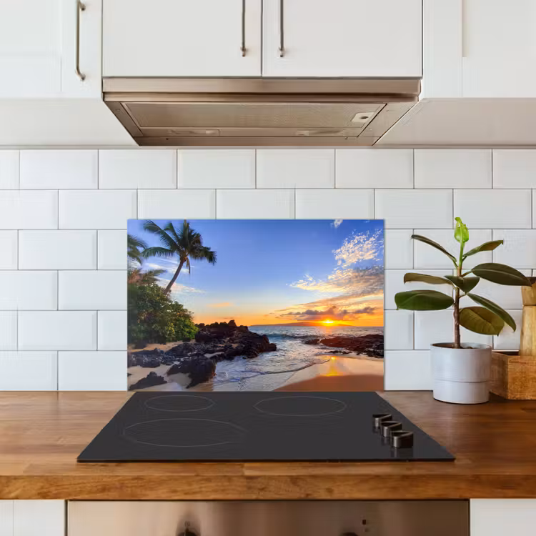 Spatscherm keuken - Tropisch Paradijs bij Zonsondergang — 3