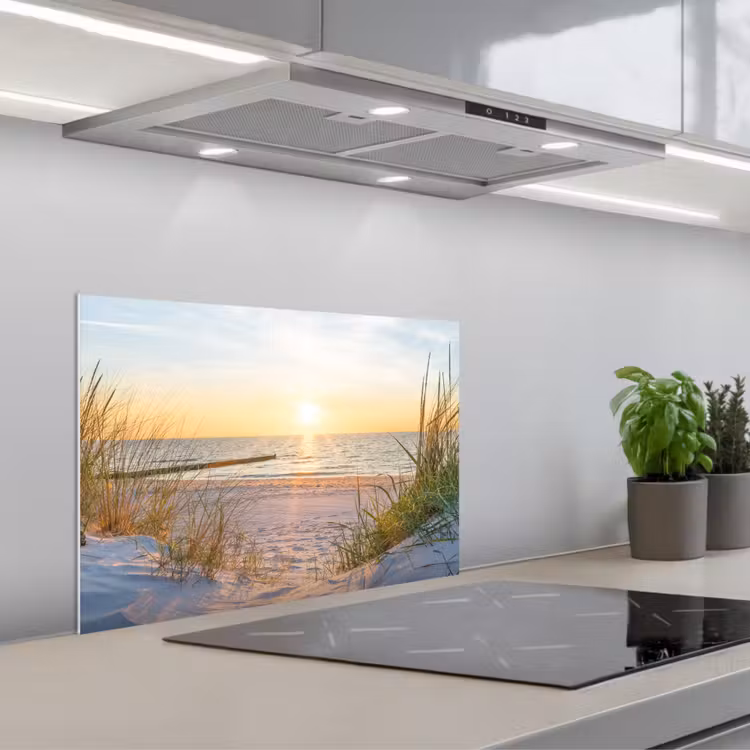 Spatscherm keuken - Zonsondergang aan de Kustlijn — 1