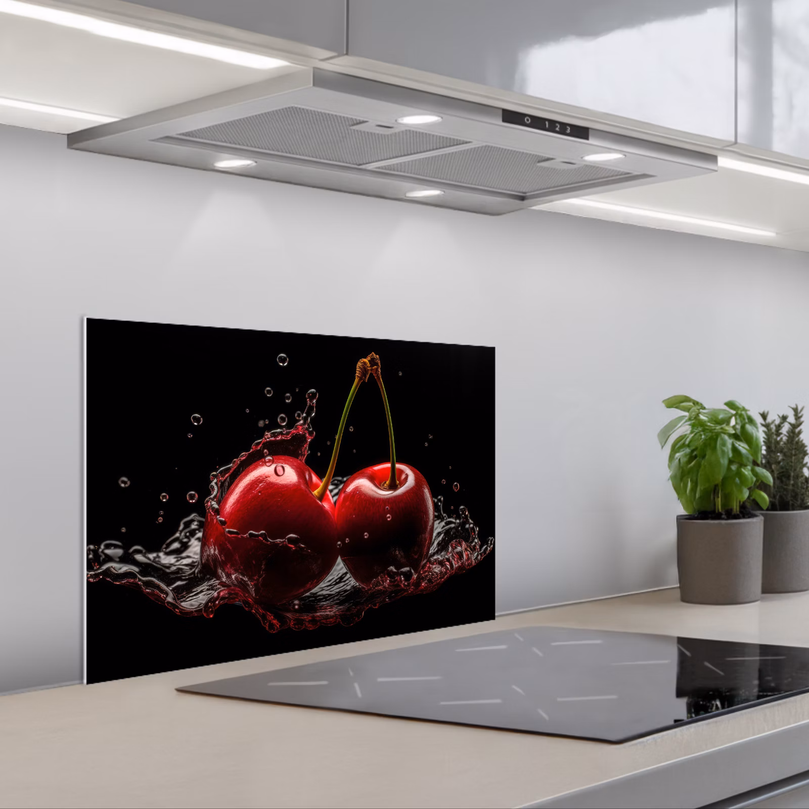 Spatscherm keuken - Kersen - Rood - Fruit - Water - Zwart — 1