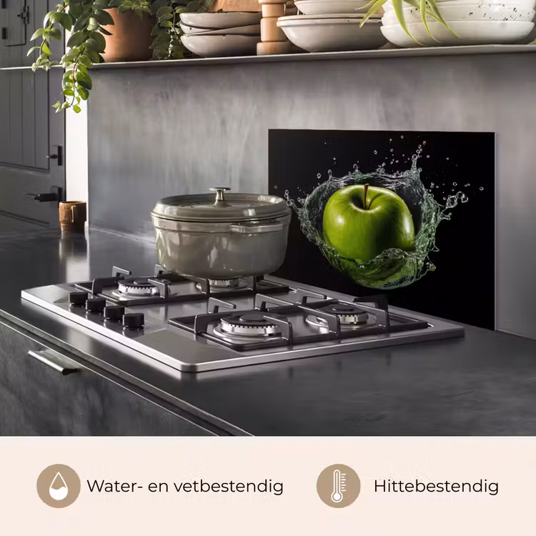 Spatscherm keuken - Appel - Groen - Fruit - Water - Zwart — 2