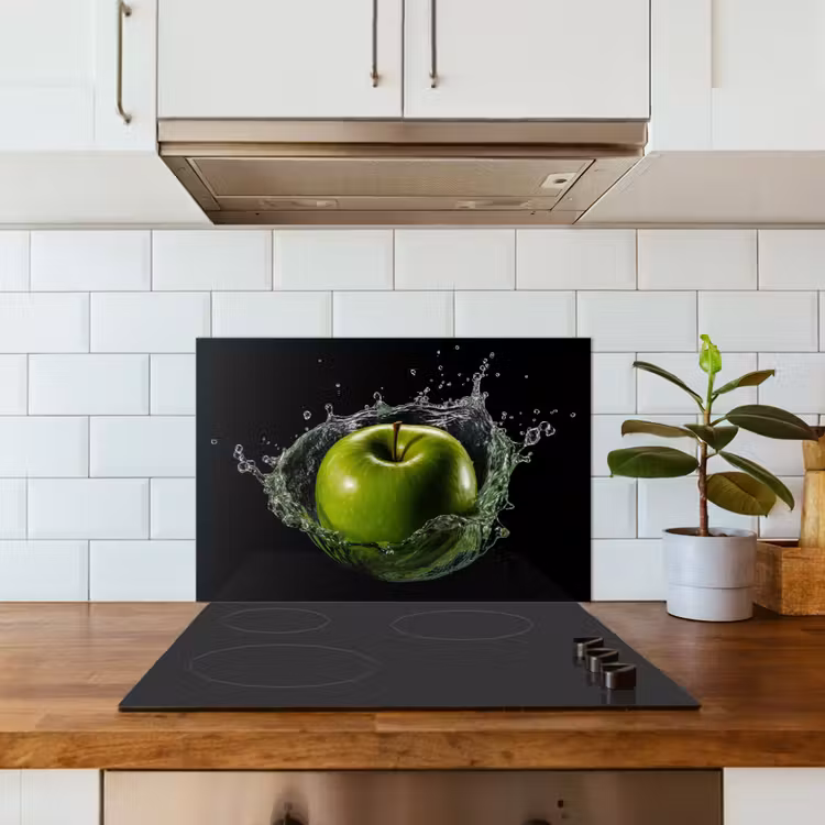 Spatscherm keuken - Appel - Groen - Fruit - Water - Zwart — 3