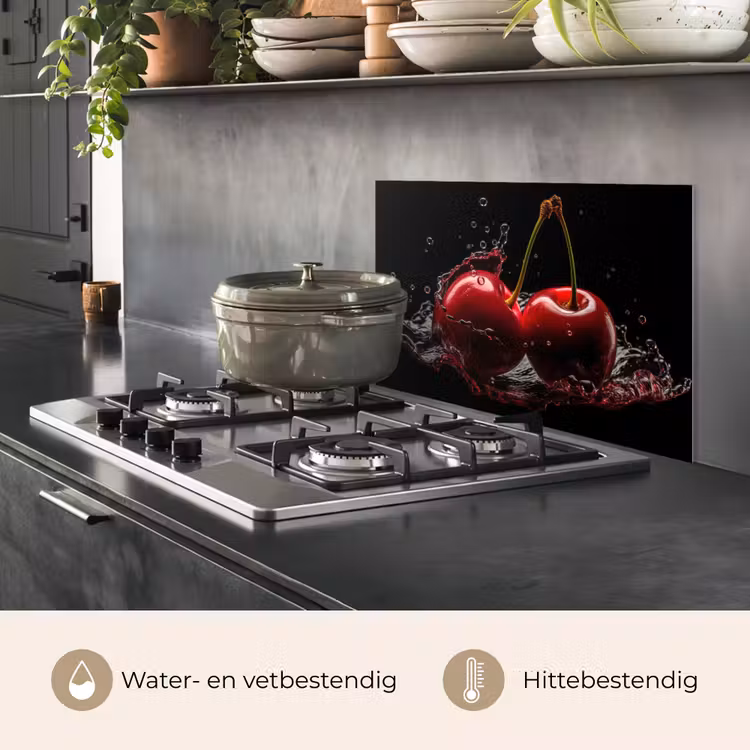 Spatscherm keuken - Kersen - Rood - Fruit - Water - Zwart — 2