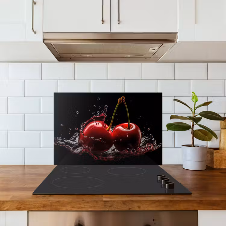 Spatscherm keuken - Kersen - Rood - Fruit - Water - Zwart — 3