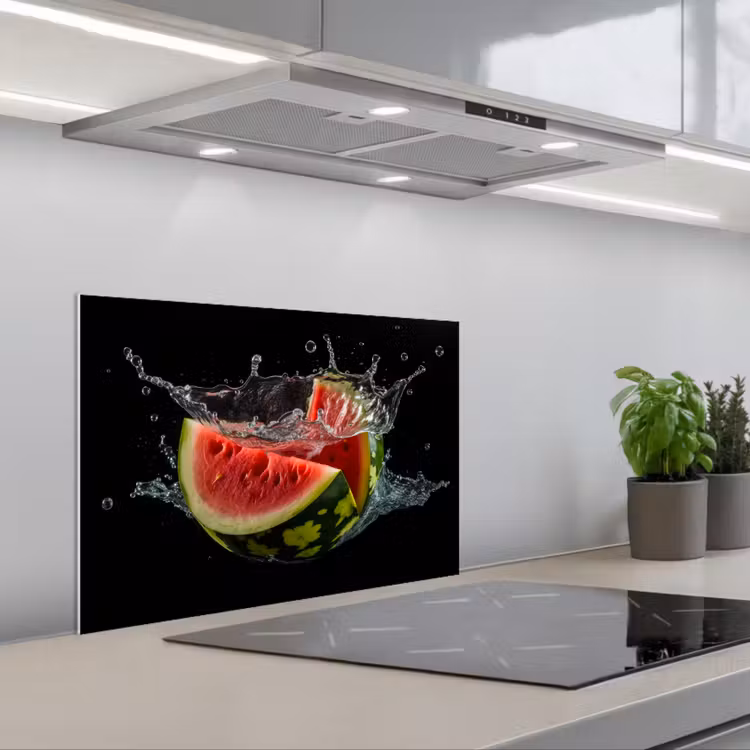 Spatscherm keuken - Watermeloen - Zwart - Water - Fruit - Meloen — 1