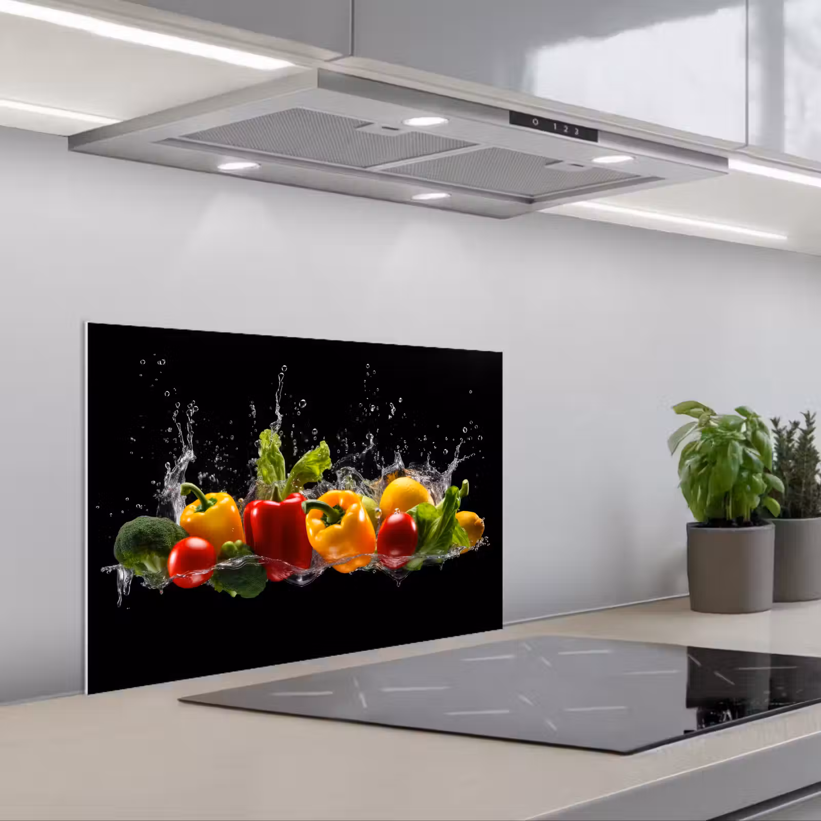 Spatscherm keuken - Paprika - Water - Groente - Zwart — 1