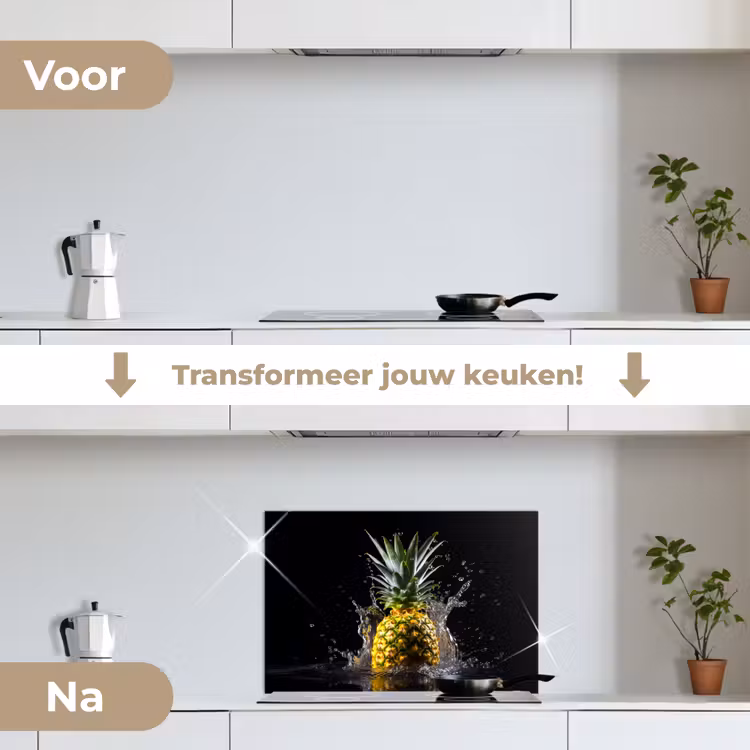 Spatscherm keuken - Ananas - Fruit - Water - Planten - Zwart — 7