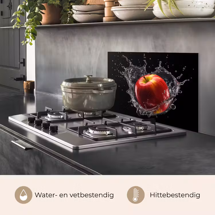 Spatscherm keuken - Appel - Rood - Water - Zwart - Fruit — 2