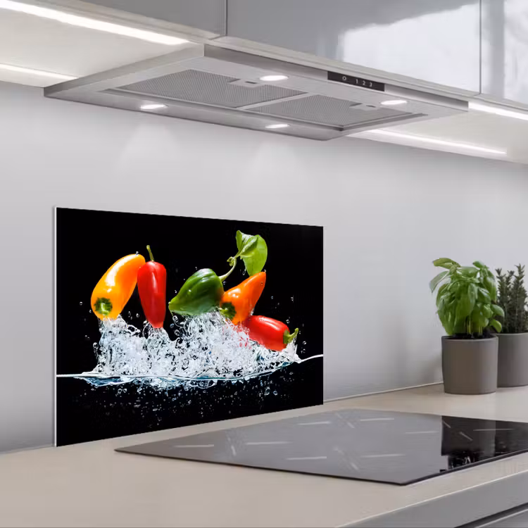 Spatscherm keuken - Kleurrijk Paprika Spektakel — 1