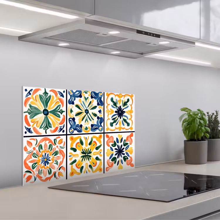 Spatscherm keuken - Spaans - Tegels - Keramiek - Bloemen — 1