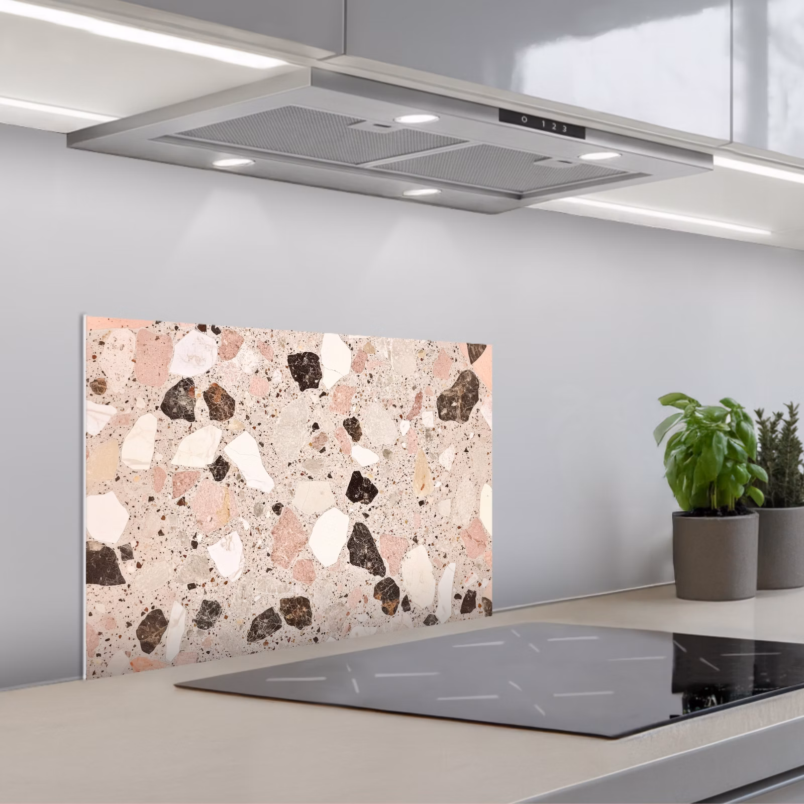 Spatscherm keuken - Licht - Roze - Terrazzo - Stenen — 1